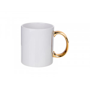 Cana albă din ceramică cu mâner de sublimare auriu